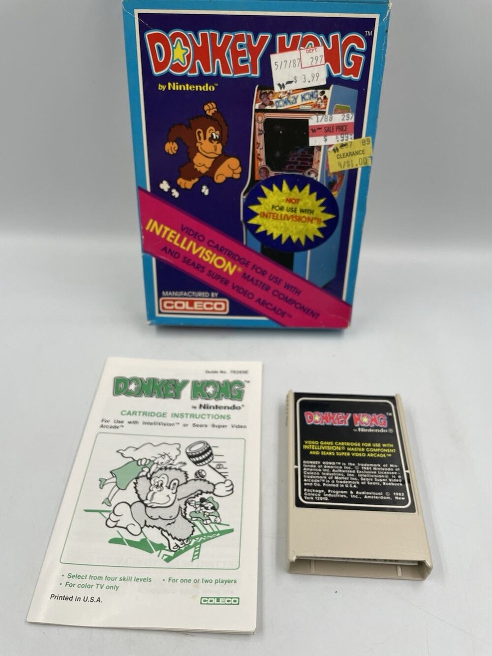 Intellivision Video Game Coleco Donkey Kong with Box and Manual Vintage